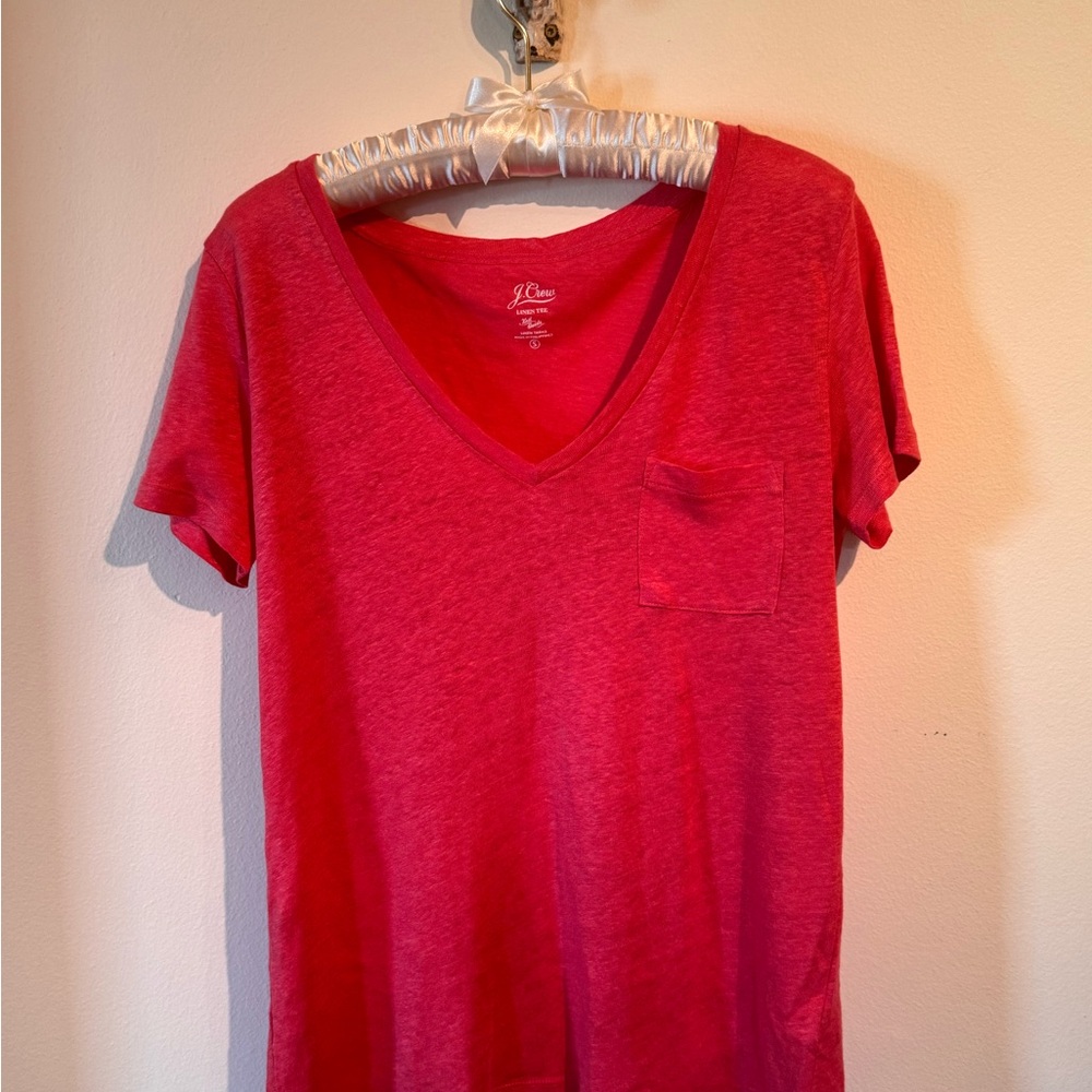 J. Crew Coral V-Neck Linen Tee